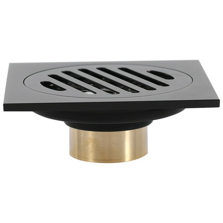

4 Inch Square Shower Drain with Removable Cover Grate Brass Anti Clogging and Odor Floor Drain Assembly with Hair Catcher Strainer Black