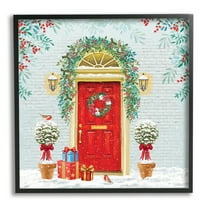 Stupell Industries Winter Doorway Christmas Gifts Holiday Painting Black Framed Art Print Wall Art