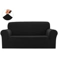thumbnail image 3 of Sapphire Home 2pc SlipCover Set for Sofa Loveseat Couch, Form fit Stretch & Wrinkle Free, Furniture Protector Cover, Premium Fabric, Polyester Spandex, Slipcover Diamond 2pc, Black, 3 of 4