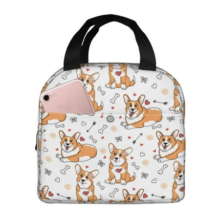 Insulated Lunch Bag for Women Men - Cartoon Cute Corgi Dog Love Leakproof Cooler Lunch Box for Women Men  Lunch Tote Bags for Work School Picnic Travel