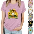 thumbnail image 4 of WREESH Women's Summer T-Shirts Fashion Round Neck Short Sleeve with Loose Graphic Print Pink, 4 of 5