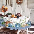 thumbnail image 3 of Oval Fall Tablecloth,Thanksgiving Autumn Harvest Blue Pumpkin Sunflower Maple Leaf Table cloth,Polyester Waterproof Wrinkle Resistant Durable Tablecloth for Fall,Thanksgiving,Home Decor 60x102inch, 3 of 5