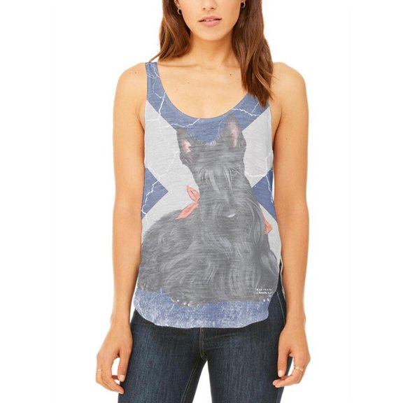 Scottish Terrier Live Forever Juniors Flowy Side Slit Tank Top Multi LG