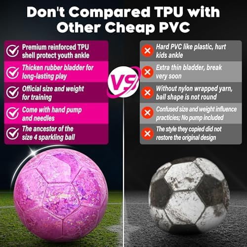 Size 2 Soccer Ball Glitter Pink, Soccer Balls for Toddlers Little Kids Outdoors Recreation Sparkly Small Ball for Girls Birthday Christmas Easter Gifts