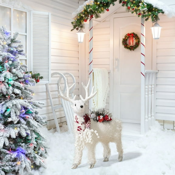 BOBOMOTI Christmas Indoor Decorations Christmas White Deer Figurine for Xmas Holiday Party Decorations Gifts Clearance