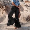 thumbnail image 2 of Pantalones de mezclilla Gibobby para mujer Pierna ancha casuales Color sólido Cintura alta plisados elásticos Negro XXL, 2 of 5