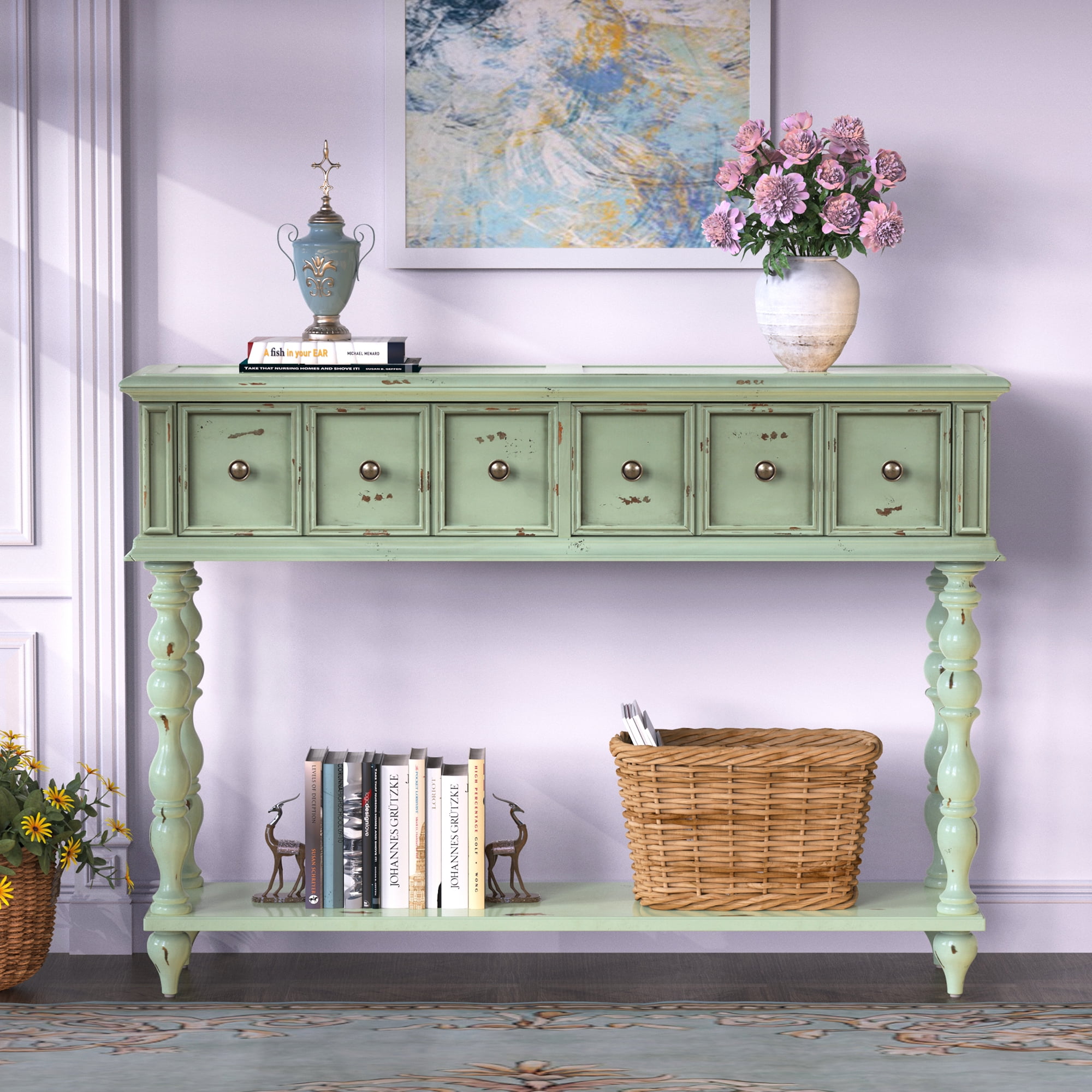 JUMPER 48" Rustic Console Table Retro Solid Wood Storage Console Table