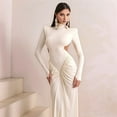 thumbnail image 4 of Women'S Elegant Slim-Fit Long Dress with High Neck, Long Sleeves & Pleated Backless Detail Light M, 4 of 9