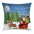 thumbnail image 1 of Christmas Throw Pillow Cushion Cover, Country Landscape at Night with Trees Santa Claus Snowdrift Reindeers Mountains, Decorative Square Accent Pillow Case, 16 X 16 Inches, Multicolor, by Ambesonne, 1 of 2