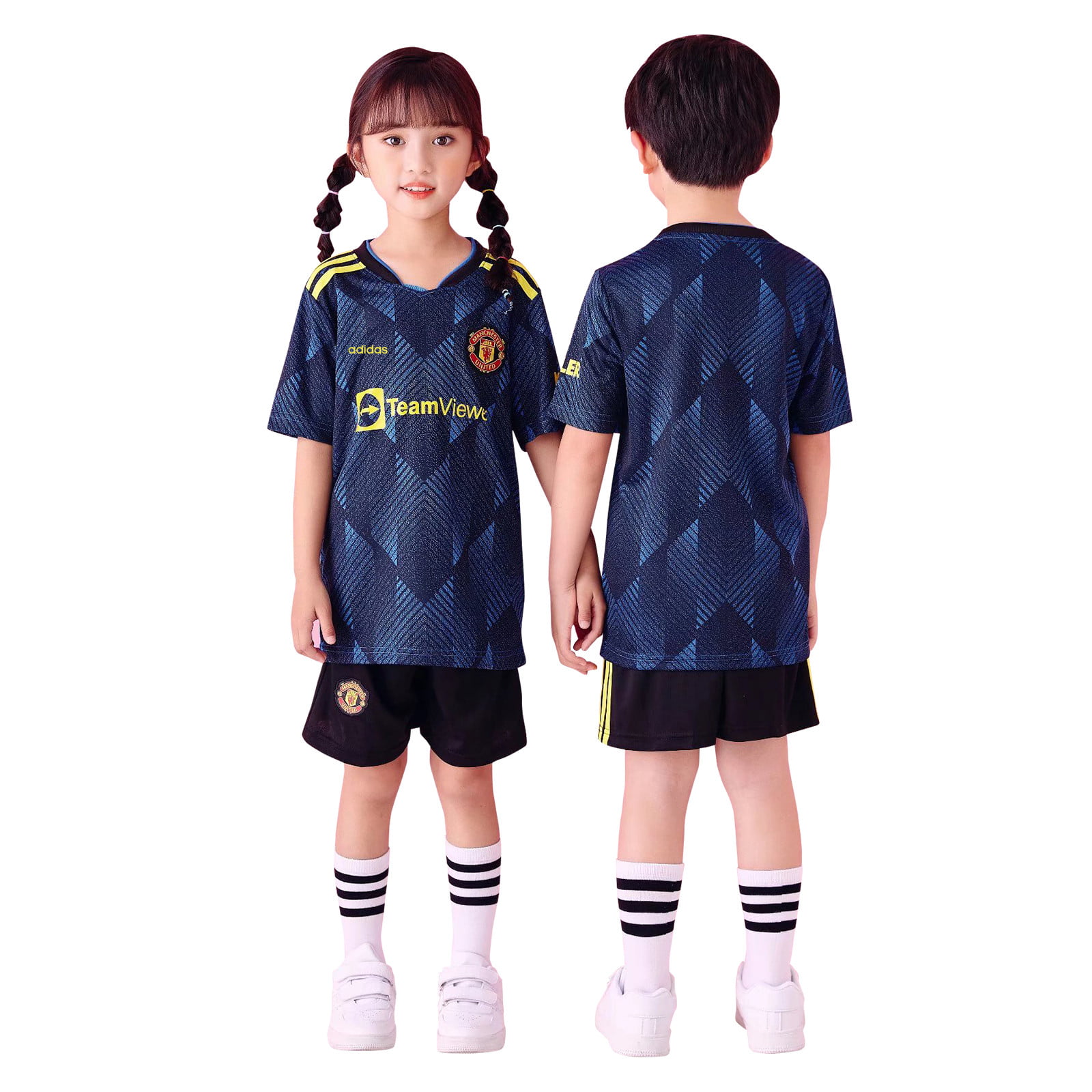 Black Away Kit Shorts,Socks,Towel,4 in 1 Gift Set 2021 Soccer Kit Kids Boys Girls Sport Suit Short Sleeve Jersey 