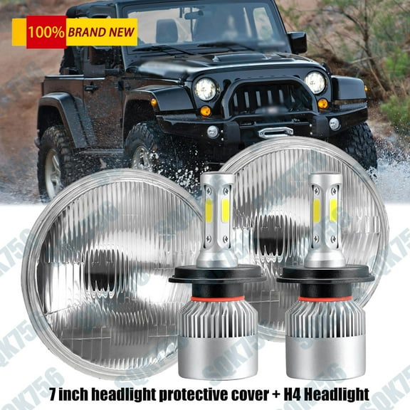2PCS 130W Glass 7" Round Led Headlights for Jeep Wrangler 1997-2018 TJ LJ JK