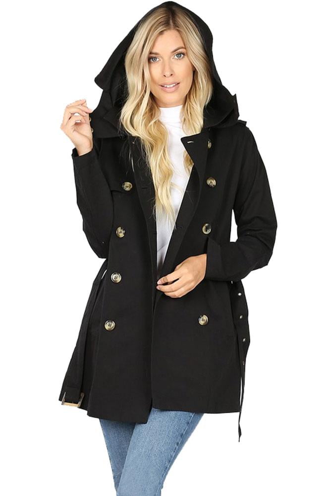 detachable hood cotton twill trench coat