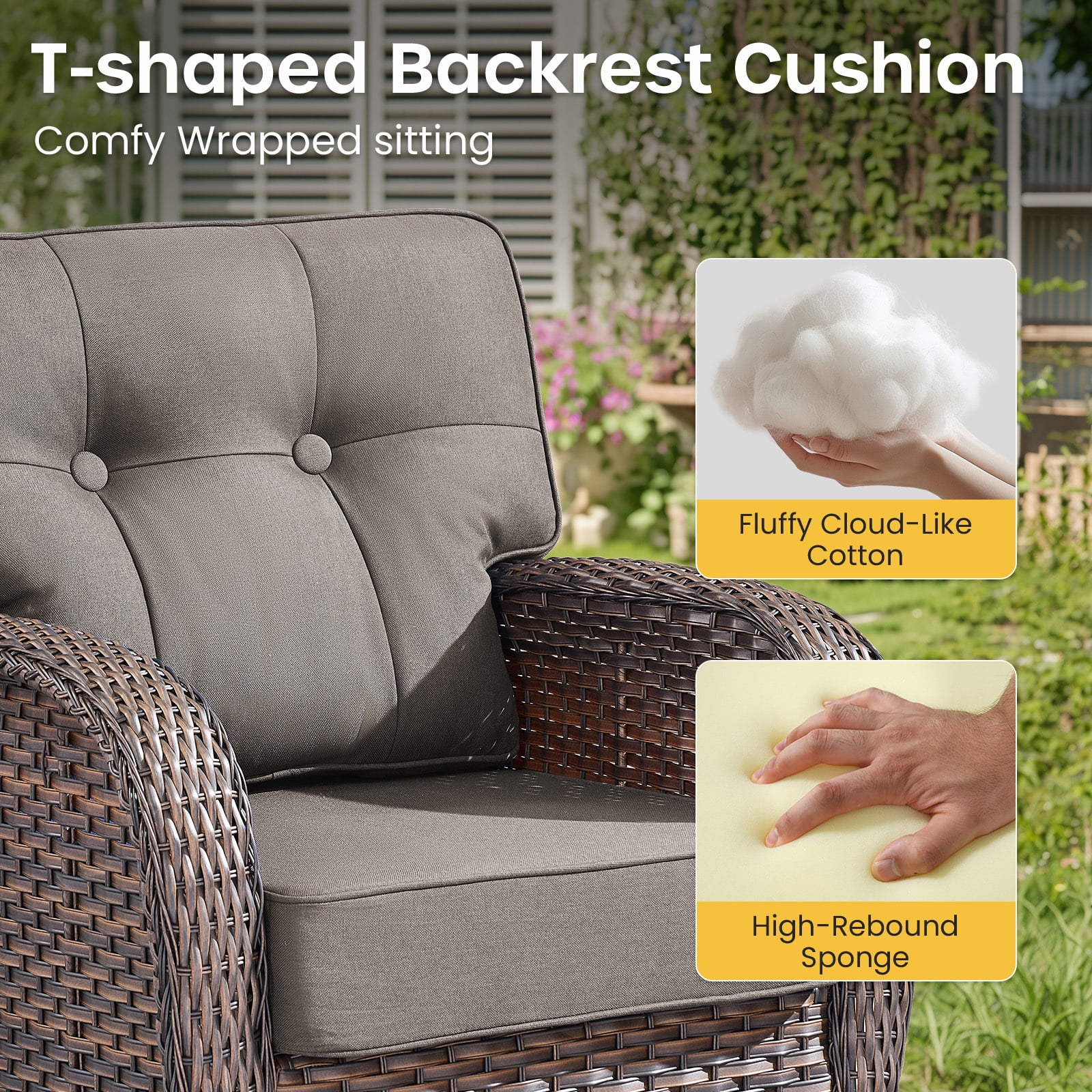 Bellefurn Luxury 6 Piece Outdoor Patio Wicker Furniture Sets with Swivel Rocker Patio Chairs,Sofa and Ottomans,High Back Outdoor Conversation Set for Porch Balcony Deck