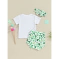 thumbnail image 4 of Bslissey Baby Girls 3Pcs Festival Outfits Short Sleeve Letter Print T-shirt + Shamrock Pattern Shorts + Headband 6M 12M 18M 24M Infant Toddler Casual Daily Clothes, 4 of 9