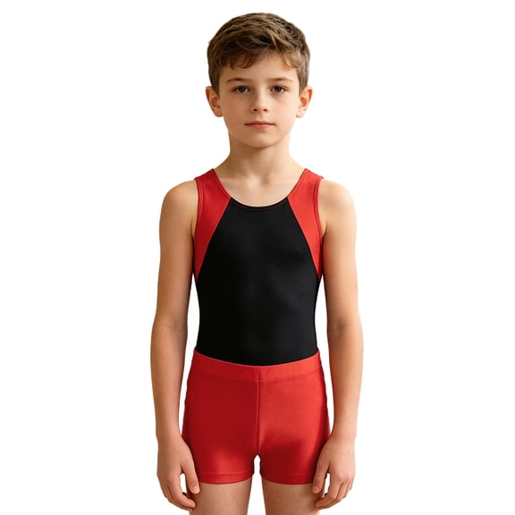 Aislor Kids Boys Sleeveless Gymnastics Leotard with Shorts Set Dance Gym Workout Jumpsuit 6-16