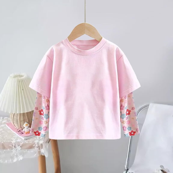 Bnwani Long Sleeve Toddler Shirts Plain Cotton Crew Neck Sunscreen Thin Printed Tops 24 Months