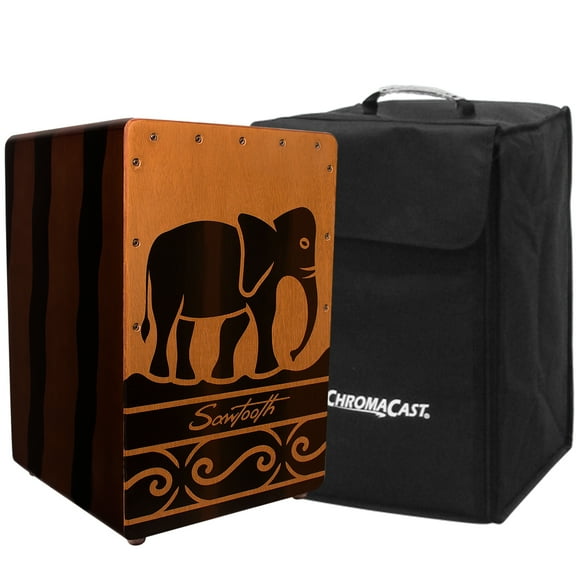Sawtooth Harmony Series Hand Stained Elephant Design Compact Size Cajon with Carry Bag