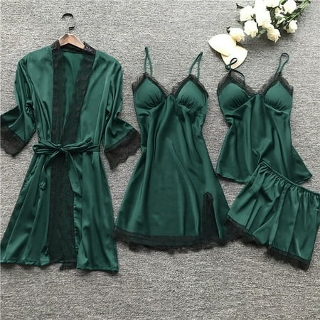 

Female 5/4/2PCS Pajamas Set Satin Pyjamamas Lace Patchwork Bril Wedding Nightwear Rayon Home Wear Nighty&Robe Suit