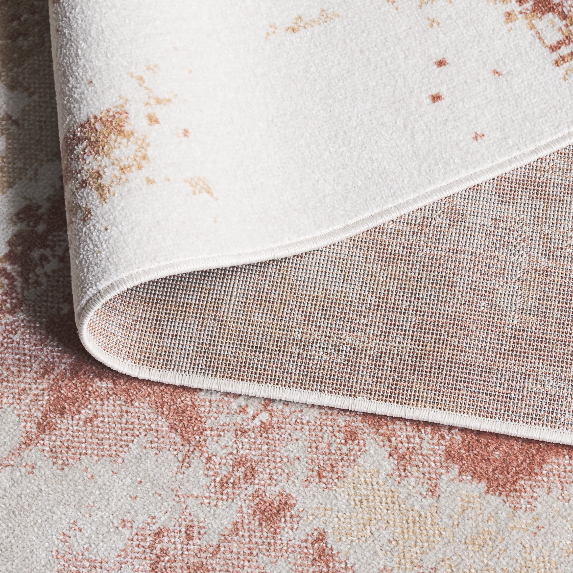 SAFAVIEH Bayside Everard Abstract Polyester Machine Washable Area Rug, Ivory/Orange Beige, 4' x 6'