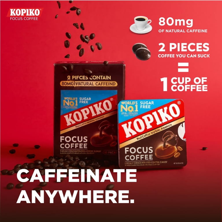Kopiko Focus Coffee Candy - Highly Concentrated Caffeine Candy, 6