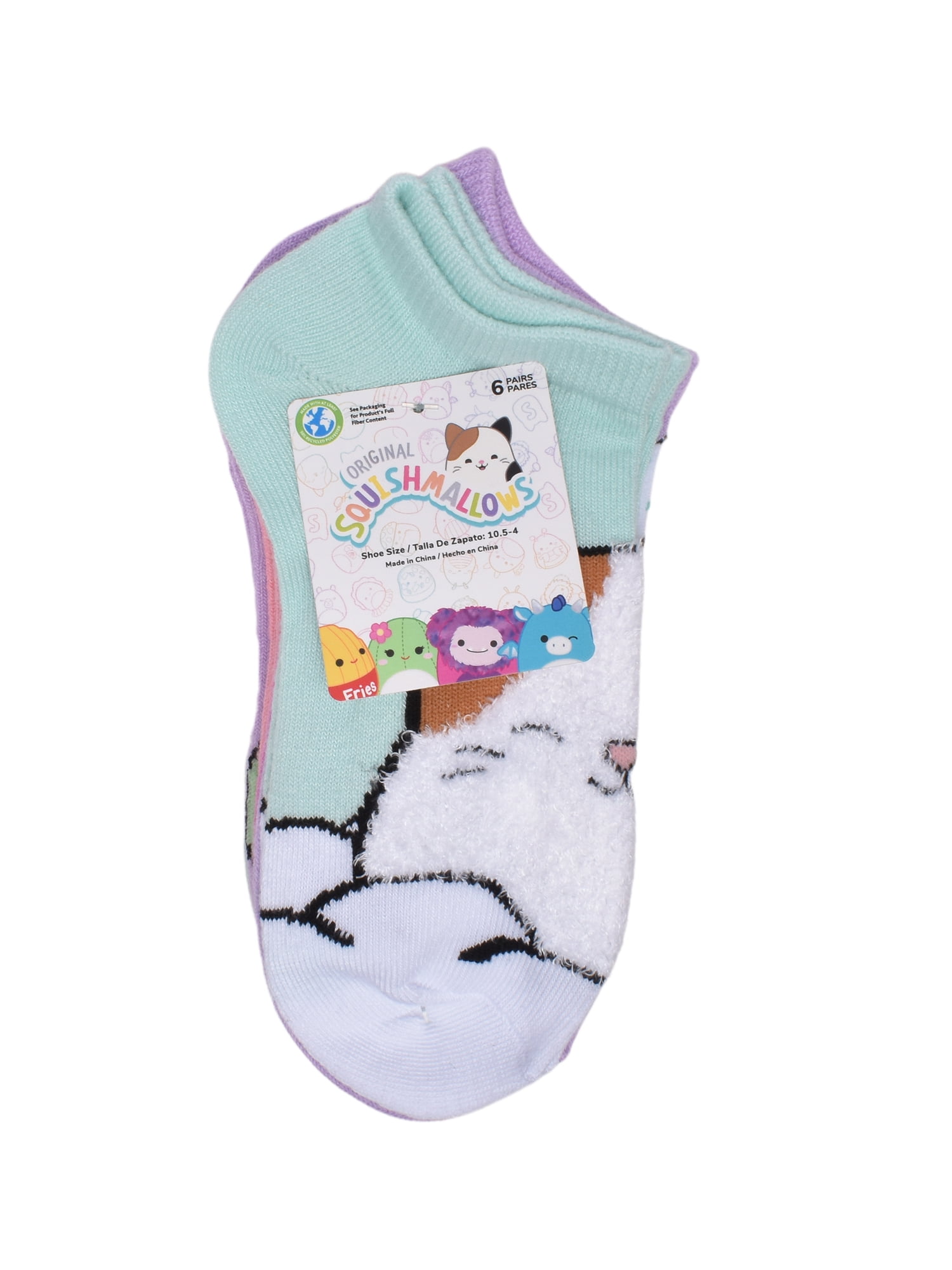 Squishmallow Girls No Show Socks, 6 Pack, Size S-L