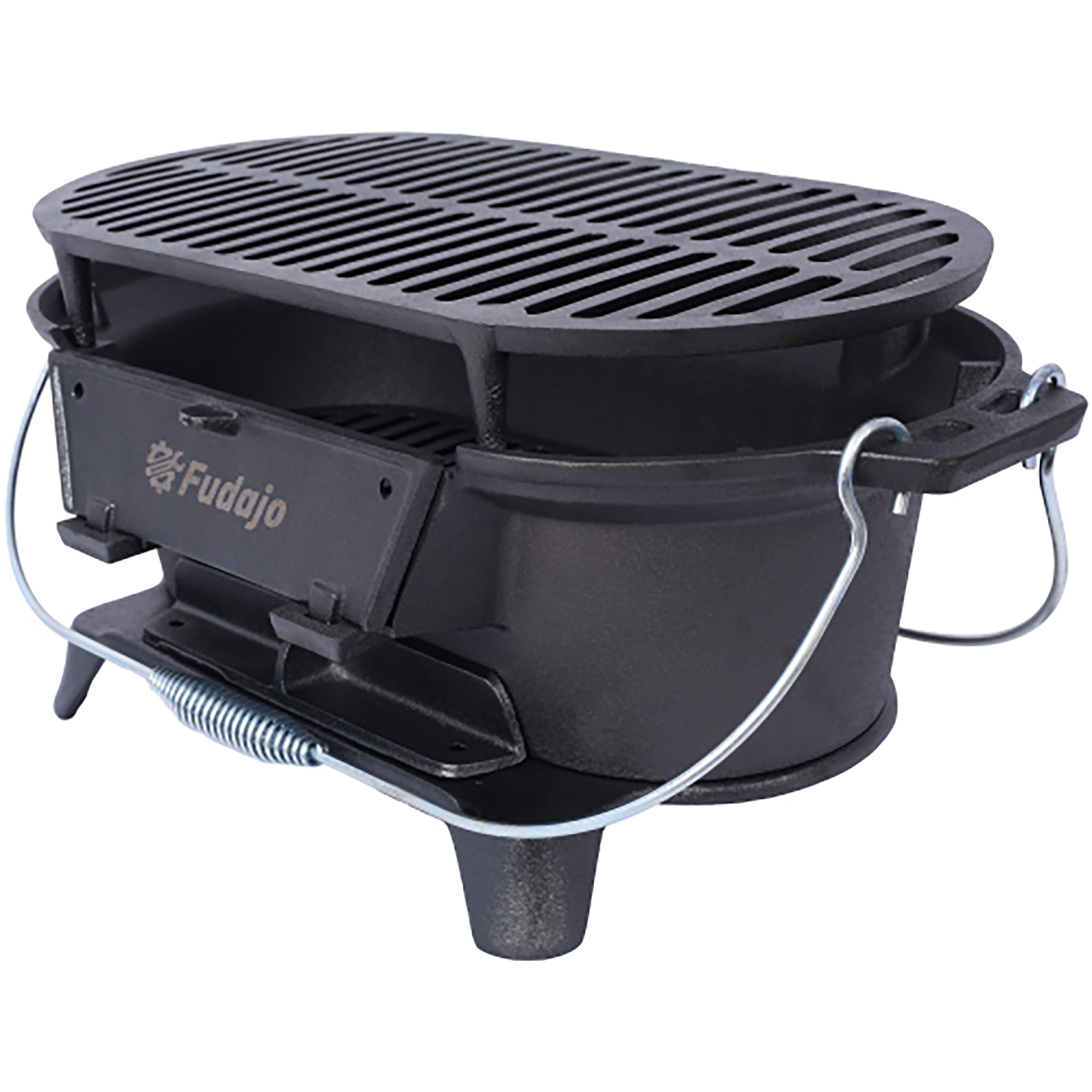 Elleree Oval Cast Iron Grill Skillet,Portable Charcoal Grill for Camping,BBQs, Tailgating, and Outdoor Cooking