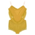 thumbnail image 4 of Moggemol Women Sparkle Fringe Tassel Latin Dance Leotard Ruched Mesh Samba Rumba Salsa Jazz Dance Yellow S, 4 of 5