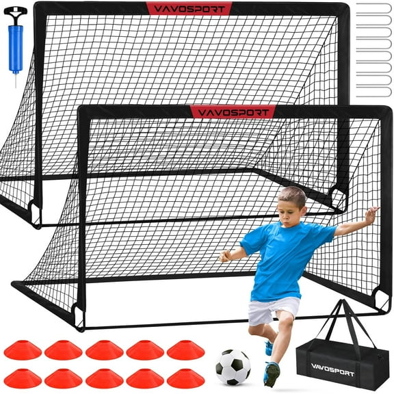 Kids Soccer Goals for Backyard Set - 2 of 6x4 ft Portable Soccer Goal Training Equipment, Practice Soccer Net with Soccer Ball, Cones, Soccer Set for Toddler Youth Sports Outdoor Games Play