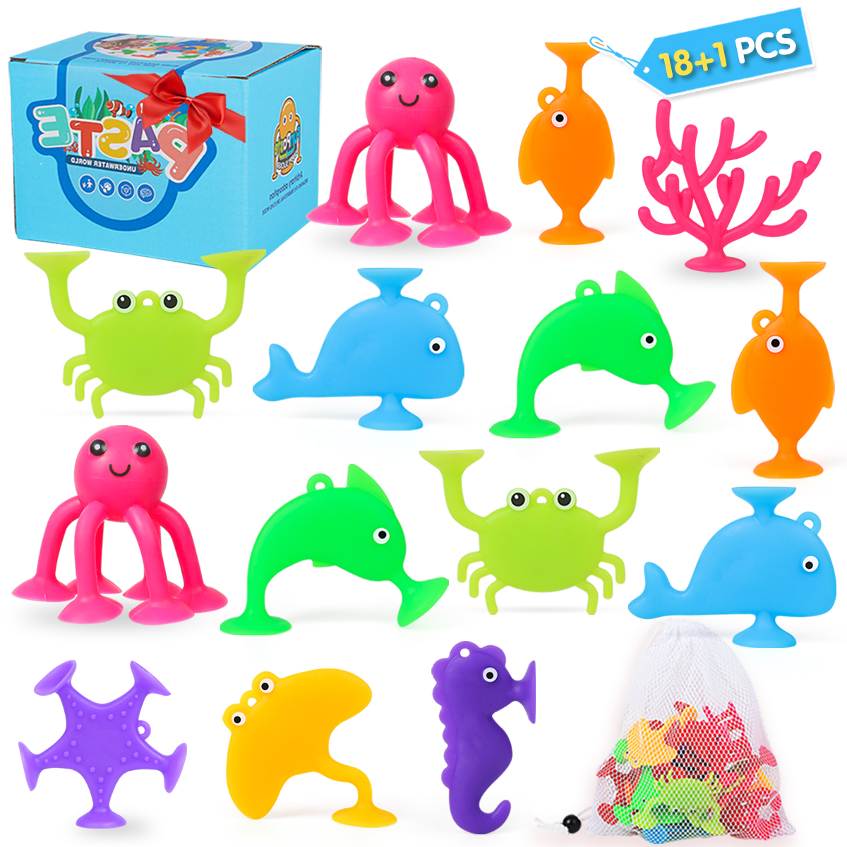 Norkbeng 18-Piece Silicone Ocean Animal Suction Cup Bath Toys photo 1