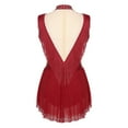 thumbnail image 3 of TiaoBug Women's Rhinestone Gymnastics Sleeveless Tassel Skirted Leotard Figure Skating Dancewear Burgundy L, 3 of 7