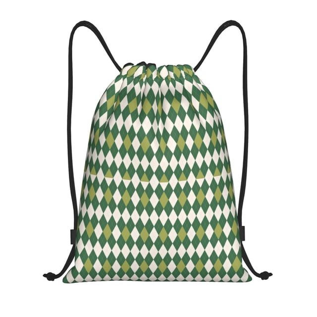 Saiise Light Green Squares Pattern Sports Drawstring Backpack - String Swim Gym Bag with Wet Proof Pocket for Women&Men-Medium