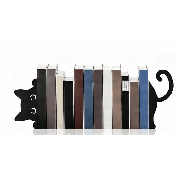 Jademall Peekaboo Cat Bookends Set of 2,Cute Black Metal Book Stoppers,Heavy Duty Rustproof Bookends for Shelves,Home Office Desk Decor for Cat & Book Lovers