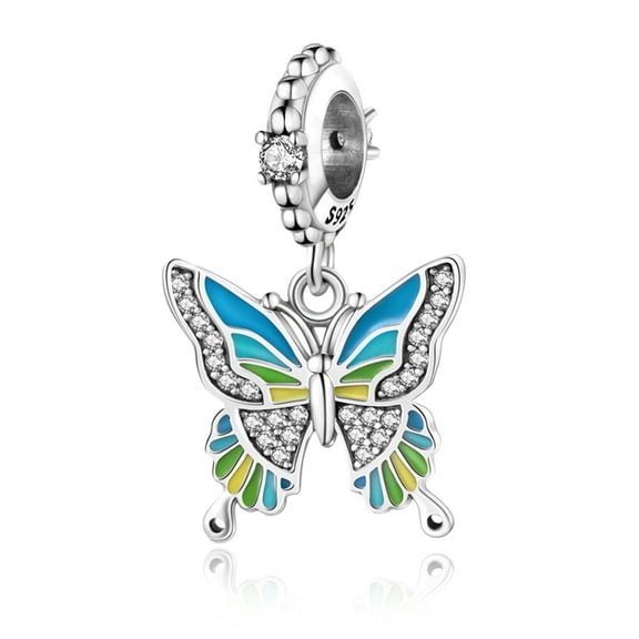 925 Sterling Silver Color Butterfly Dangle Charm For Bracelet & Necklace