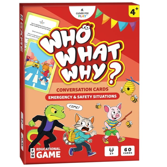 Tarjetas de conversación Clever Fox Play: juego de seguridad y preguntas qué, quién, por qué