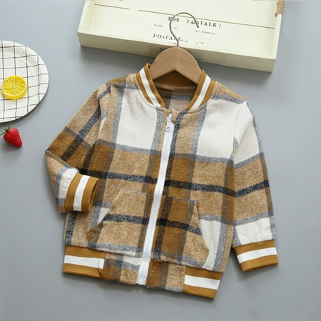 

ZMHEGW Toddler Jackets Children Baby Boys Girls Zipper Long Sleeve Plaid Patchwork Cardigan Outer Outfits Clothes Kids Coats