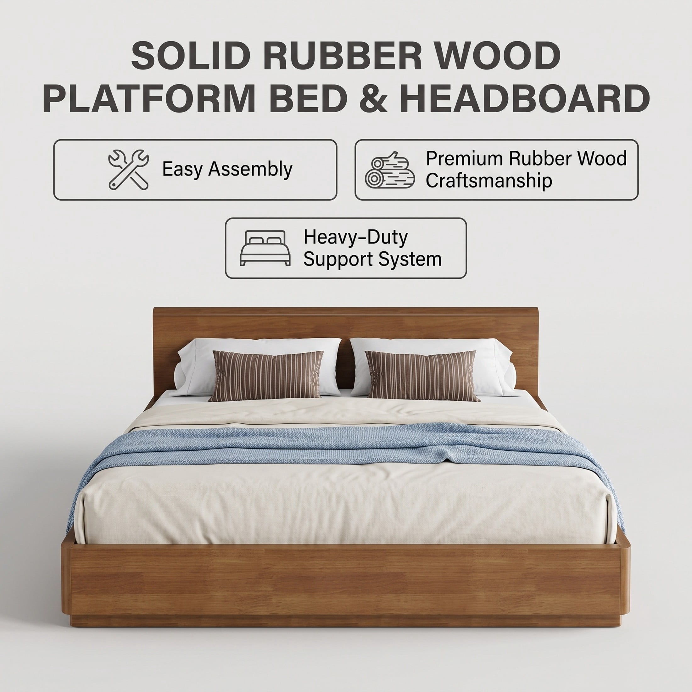 Christopher Knight Home Queen Solid Wood Platform Bed Frame, No Box Spring Needed, Light Walnut