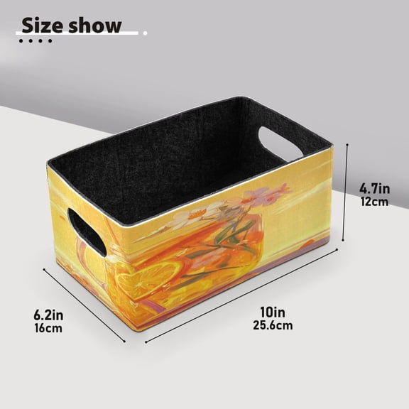 BZSMCE Shelf Baskets Orange Soda with Flowers Pattern Storage Cube Bins 10.1*6.3*4.7in Set of 2