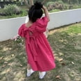 thumbnail image 6 of Girls Puff Sleeve Dress Square Neck Bowknot Tie Back Cute Summer Midi Dresses with Polka Dots Print (4 Years, Hot Pink), 6 of 7