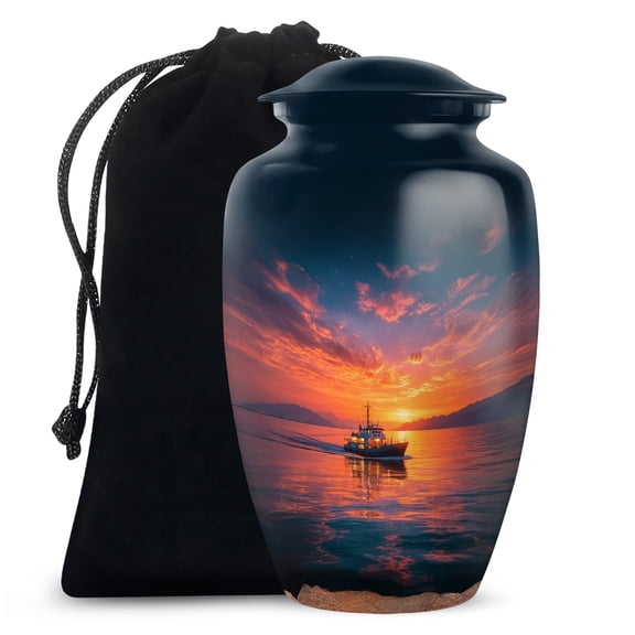 Sailing ship Urns for Ashes Adult Male/Female - Cremation Burial Urns - Funeral Urn with Secure Lid - Blue Urn for Ashes Adult Male10inch, Large - 1Pcs