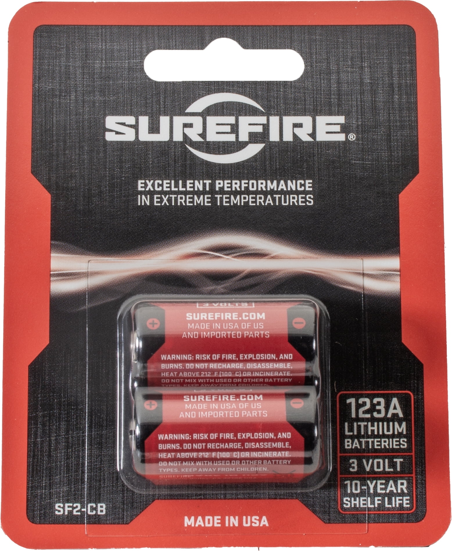 SureFire CR123A Lithium Battery, 3V with 10-Year Shelf-Life, High Performance , 2 Pack.
