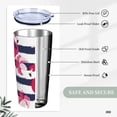thumbnail image 6 of Kll Dark Blue Stripes And Pink Flamingos Stainless Stainless Steel Vacuum Insulated Coffee Cup 20 Oz Lids And Straws,1 Metal Straws,1 Cleaning Brush, 6 of 9