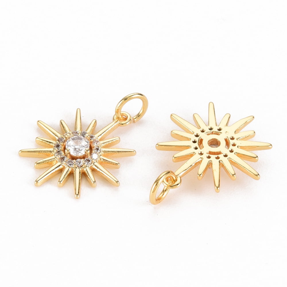 30 pc Brass Micro Pave Clear Cubic Zirconia Solar Eclipse Pendants Nickel Free Sun 16.5x14.5x2.5mm Jump Ring: 4.5x0.6mm 3.3mm inner diameter
