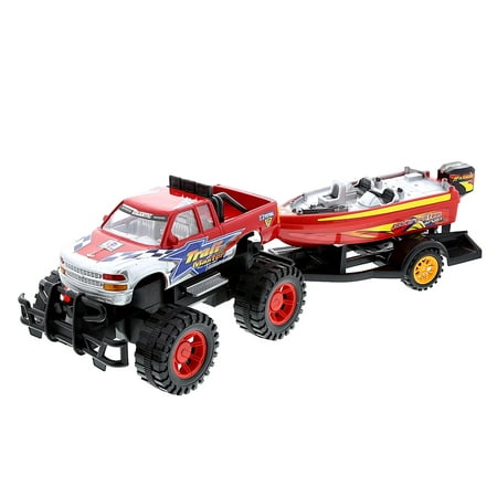 Vehicle Playset Red Monster Truck with Boat