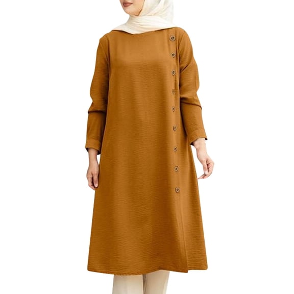 Elegant Loose Casual Button Down Maxi Dress with Long Sleeves for Wear