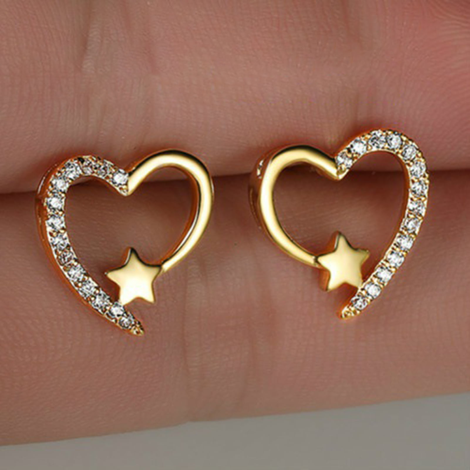 Jeweled 3mm Heart Gold Stainless Steel Ear Studs So Chic Jewels