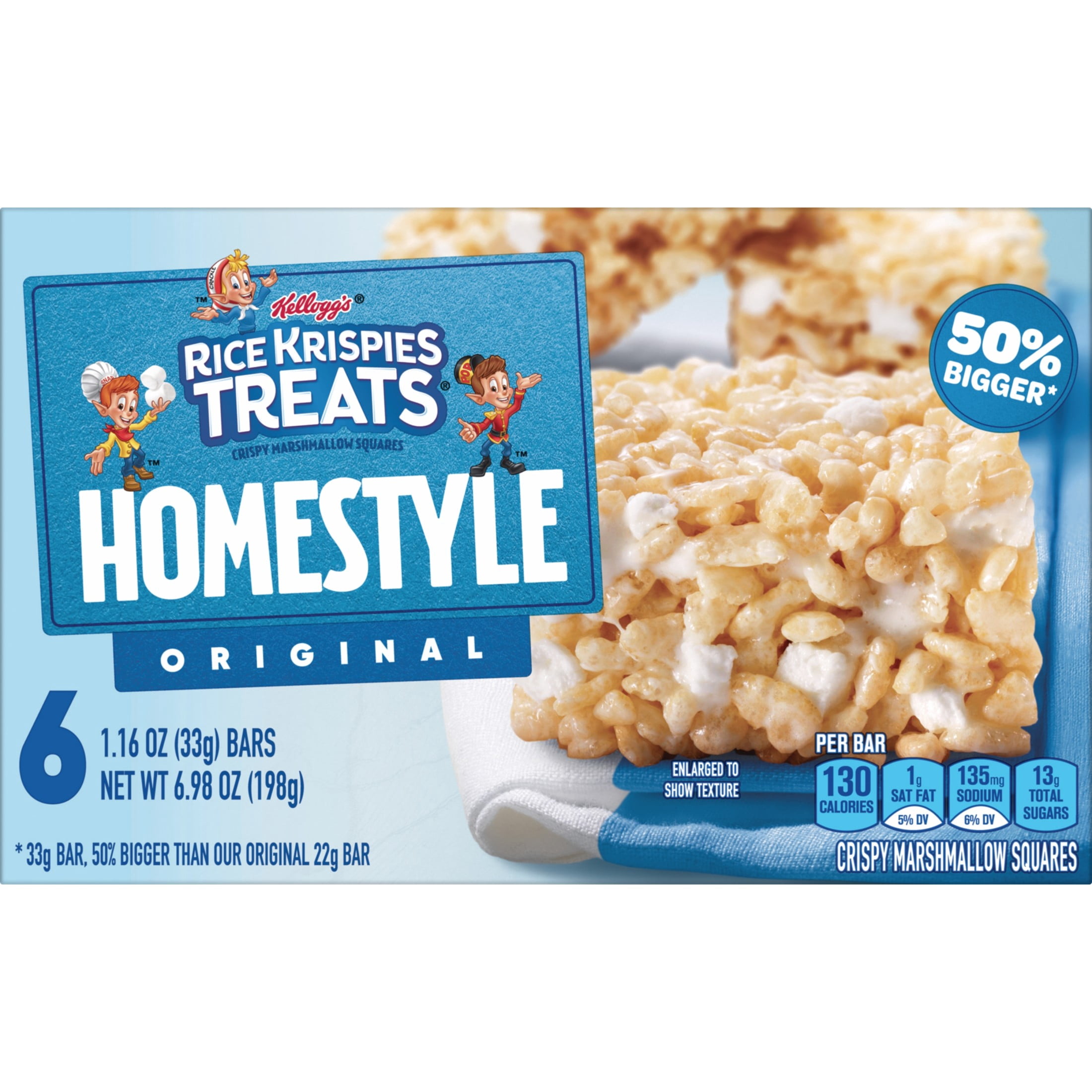 Rice Krispies Treats Homestyle Original Chewy Crispy Marshmallow Squares, Kids Snacks, 6.98 oz, 6 Count