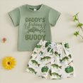 thumbnail image 2 of NOLDARES Toddler Kids Baby Boy Summer Outfits 2pcs Cartoon Panda Print Short Sleeve Tee Shirt Elastic Waist Drawstring Shorts Clothes(Green,18-24 Y), 2 of 9