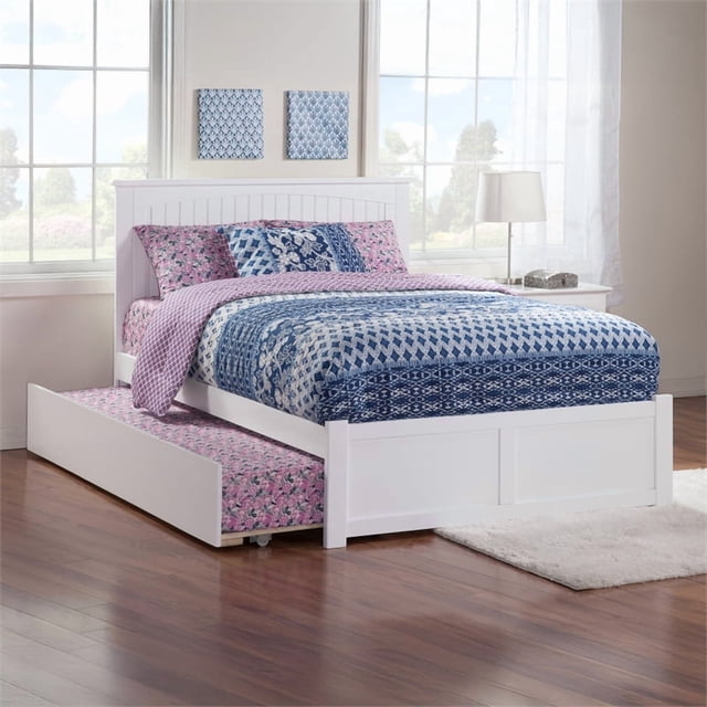 Nantucket Lit Plateforme Complet en Bois avec Pied de Lit et Tiroir-Lit Simple, Blanc