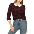 thumbnail image 5 of INSPIRE CHIC Women's  Peter Pan Collar Contrast Long Sleeve Shirt L Red, 5 of 7