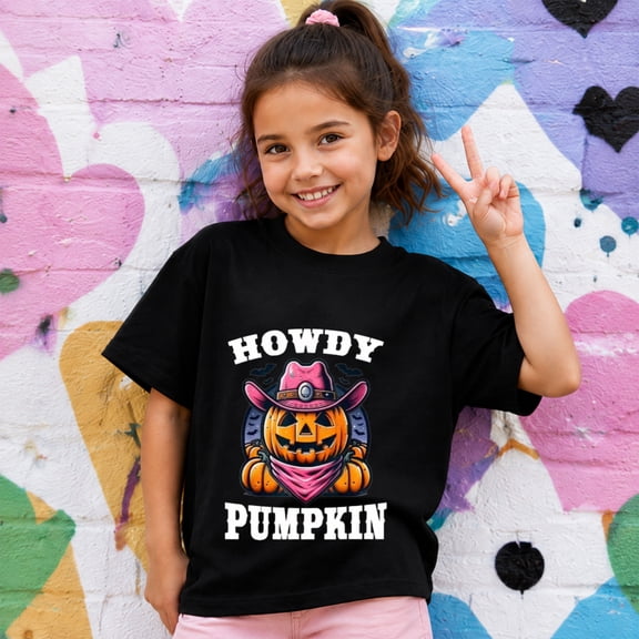 Funny Halloween Shirts for kids, Howdy Pumpkin Pumpkin Graphic Short Sleeve T-Shirt